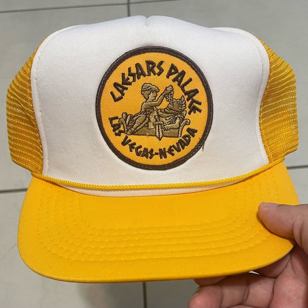 Vintage Caesars Palace Casino Las Vegas Truckers Hat Snapback Yellow